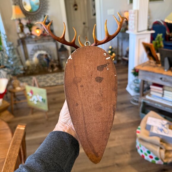 Vintage Carved Wood Deer Head Faux Taxidermy - Picture 11 of 12
